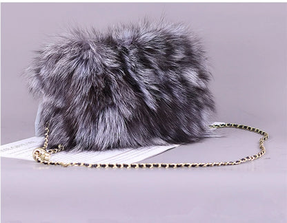 Fashion Fur Bag Autumn And Winter Real Fur Bags Fluffy Fox Fur Messenger Bags For Female Luxury Fur Handbag Warm Plush Handbag
