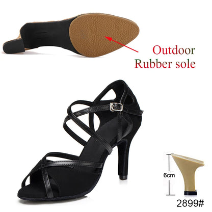 Latin Shoes Salsa Tango Ballroom Party Sports Women's Shoes Red Black Girls High Heel Summer Sandals Outdoor Women's Dance Shoes