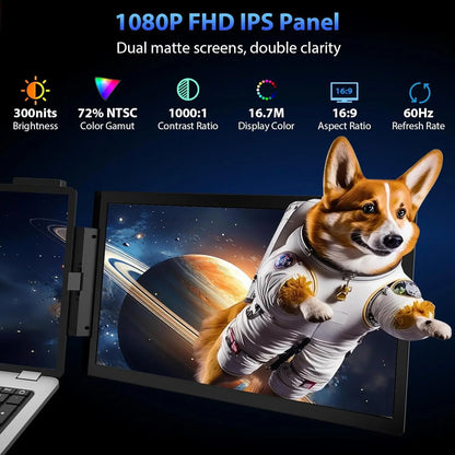 Laptop Screen Extender 14" 1080P Portable Triple Monitor with 270° Automatic Rotation for Wins Mac Dex XBOX Switch Steam Decks
