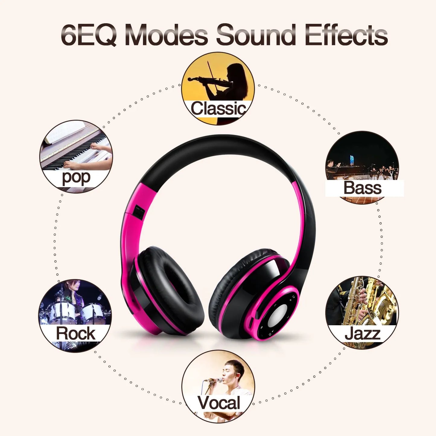 Best Colorful Earphones Wireless Bluetooth 5.3 Headsets Built-in Mp3 Player Foldable Sport Headphones Stereo Sound For Cellphone