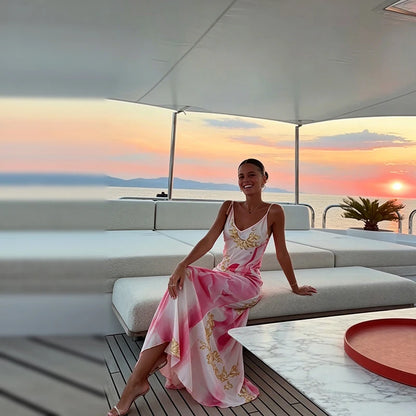 Sexy Sling Women's Maxi Dress V-neck Backless Floral Print Sleeveless Long Skirt 2026 NEW Summer Beach Vacation Party Vestido