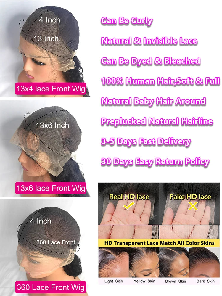 250 Density Body Wave 13x6 Hd Lace Frontal Wig Human Hair 30 40 Inch 13x4 Hd Pre Plucked Lace Front Wigs For Women 360 Full Lace