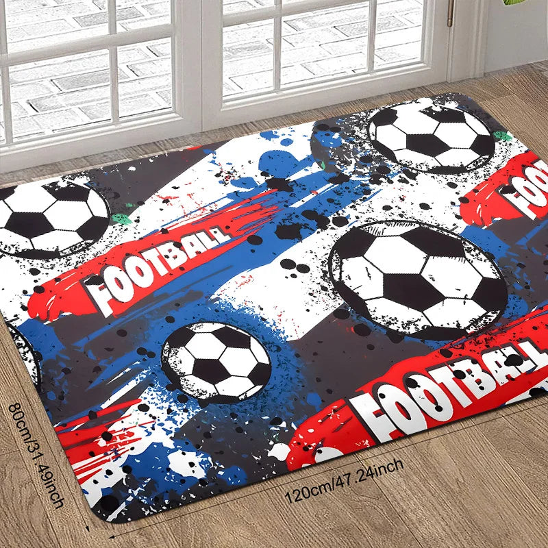 Football-Themed Suitable for Indoor Game Rooms & Soccer Decor - Machine-Washable Soft Floor Mat with Soccer, for ' Bedrooms & Ro