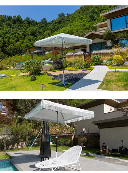 Seaside Resort Beach Umbrella Courtyard Tassel  Pool Terrace Parasol Square Umbrella