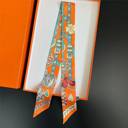 Luxury Brand Horse Bag Scarf 2024 New Design Womens Silk Scarf Fashion Head Scarf Headwear Long Skinny Scarves Bag Accessories