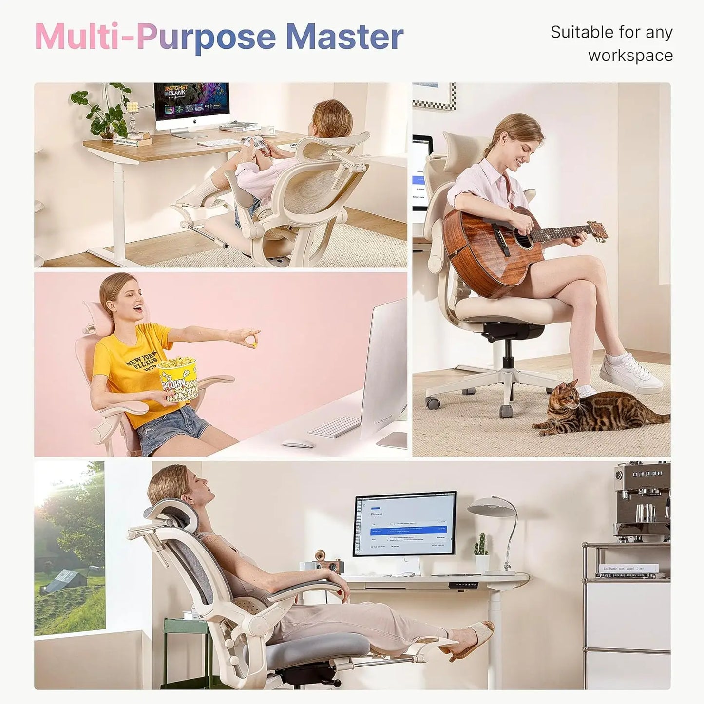 Q2 Ergonomic Office Chair with Lumbar Support & Adjustable Headrest, Cushion Seat with Flip-Up Arms, Reclining, Customized