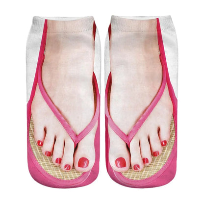 1 Pair 3D Printing Pattern Flip Flop Socks Funny Socks for Women Flip-flop Ankle Socks Low Cut Floor Socks Hosiery Novelty Gifts