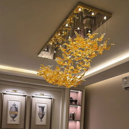 Restaurant Light Decorative Glass Leaf Pendant Chandelier Light Living Room Hotel Pendant Lighting Fixtures For Kitchen Island