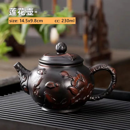 Purple Pottery Relief Teapot Hand-carved Dragon Pattern Beauty Kettle Traditional Ball Hole Filter Pot Chinese Zisha Tea Set