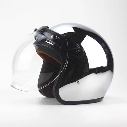 HOT Unique Silver Plating Open Face Retro Motorcycle Helmet Vintage Moto Chrome Helmet Sliver Jet Moto 3/4 Half Casco Casque