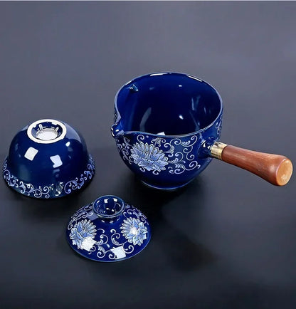 New Style Ceramic Glass Teapot Chinese Gongfu Tea Pot 360 Rotation Tea Maker  Automatic Single Pot   Teapot For Tea