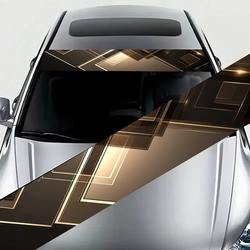 1 Black Gold Geometric Light Sensitive Decorative Painting Car Front Windshield Sticker - Waterproof and Scratch Resistant Vinyl