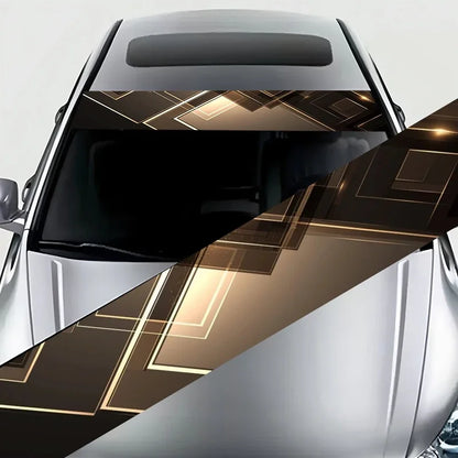 1 Black Gold Geometric Light Sensitive Decorative Painting Car Front Windshield Sticker - Waterproof and Scratch Resistant Vinyl