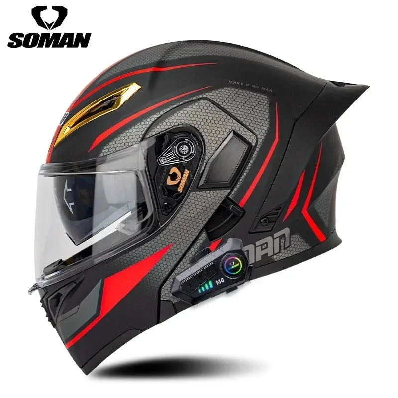 SOMAN Modular Helmet Flip Full Face Motorcycle Helmet Dual Visor Lens Racing Casco casque moto approved 오토바이핼멧