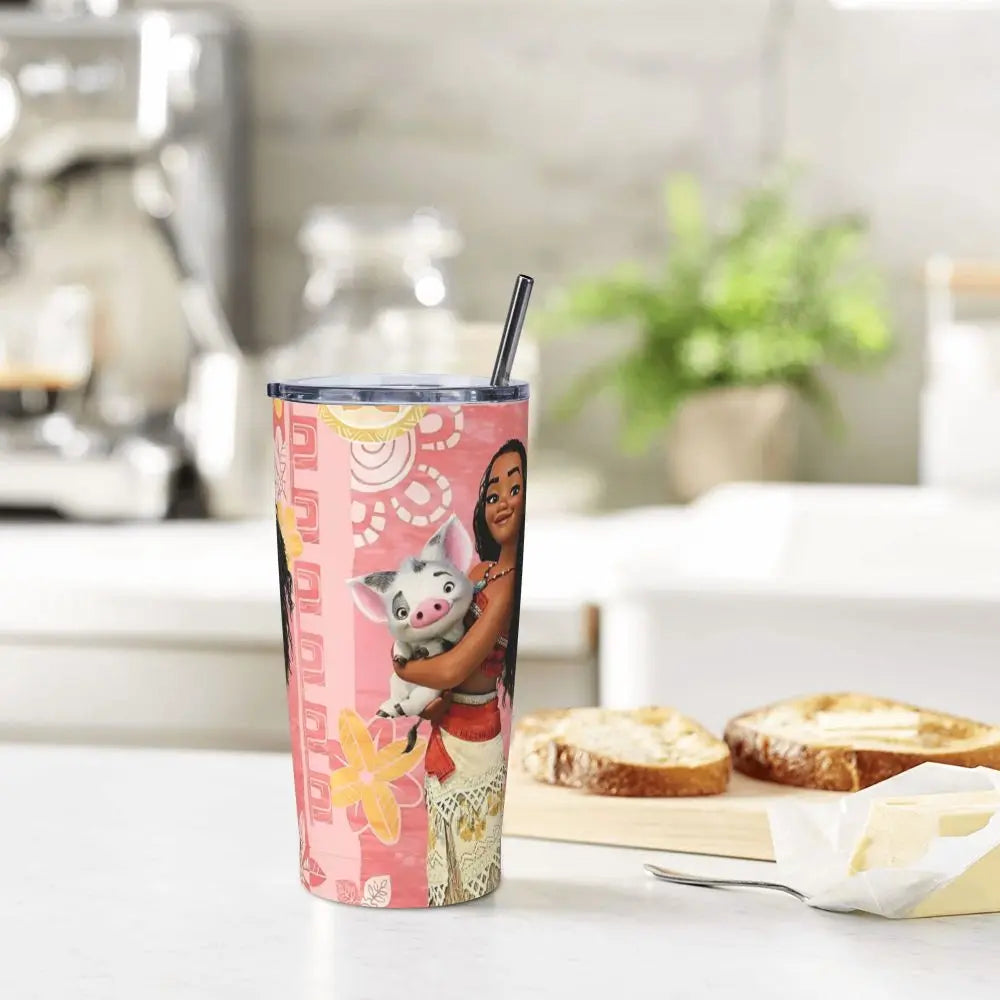 Moana and Pua Cartoon Movie Insulated Tumbler with Straws Stainless Steel Coffee Mugs Double Wall Car Bottle Cups 20oz