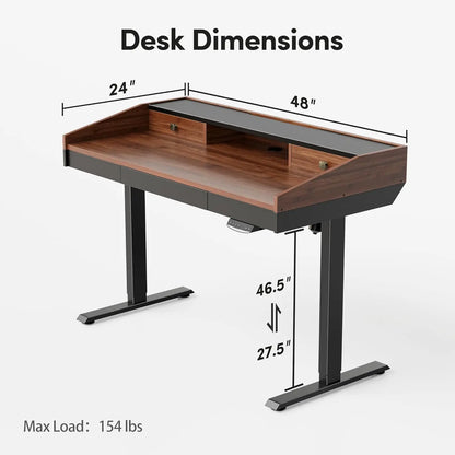 48 x 24 inches Electric Stand Up Desk with Monitor Shelf,48" Whole-Piece Standing Desk Adjustable Height with, Customized