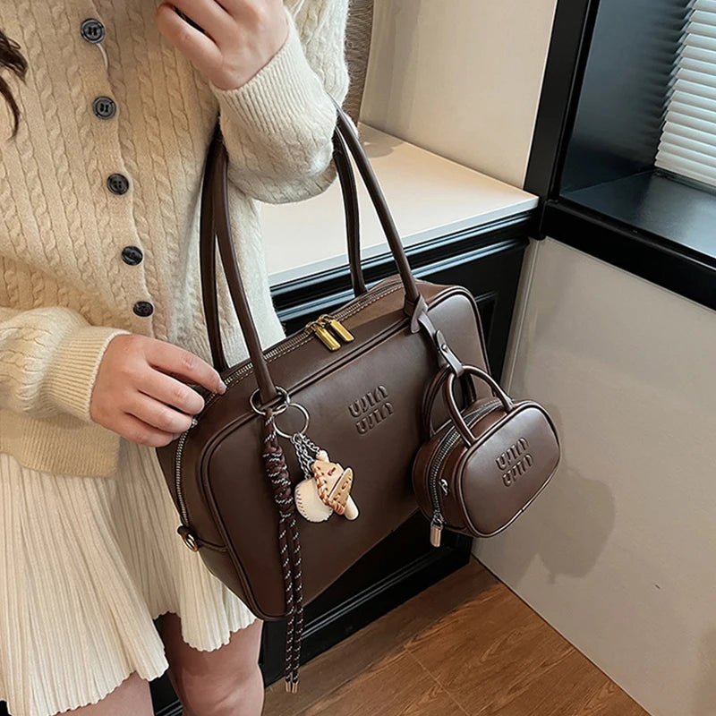 Women's Fashion Bowling Tote Handbags And Purses Retro Shoulder Crossbody Bags Quality Leather Ladies Messenger Bag Mini Purse