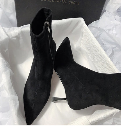 Pointed Toe Women Sock Short Boots Fashion Side Zippers Slim Ankle Booties Thin High Heel Autumn Winter Ladies Shoes