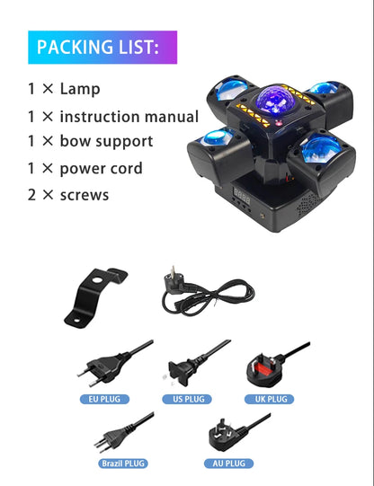 4-Arm Mini Disco Party Light Remote Control 80W LED Beam Moving Head DJ Light DMX Strobe Stage Effect For Club Wedding Events