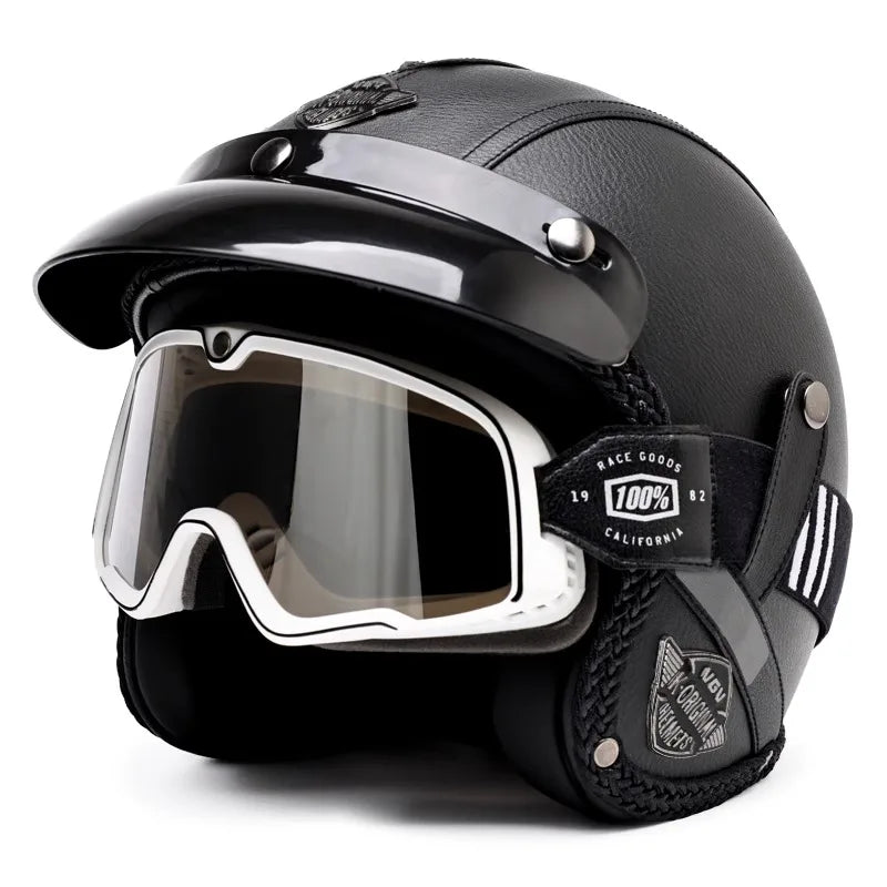 Retro motorcycle helmet, electric scooter 3/4 helmet, lightweight and breathable, suitable for all seasons