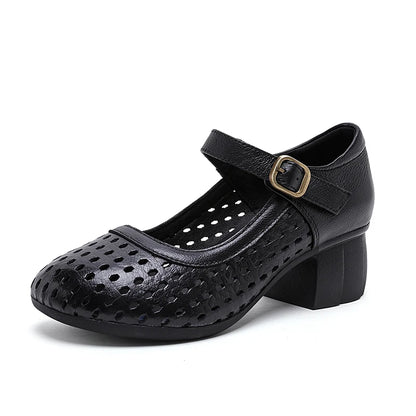 AIYUQI Women Hollow Mary Jane Shoes Genuine Leather Women Sandals Summer Comfortable Middle Aged Mother Shoes