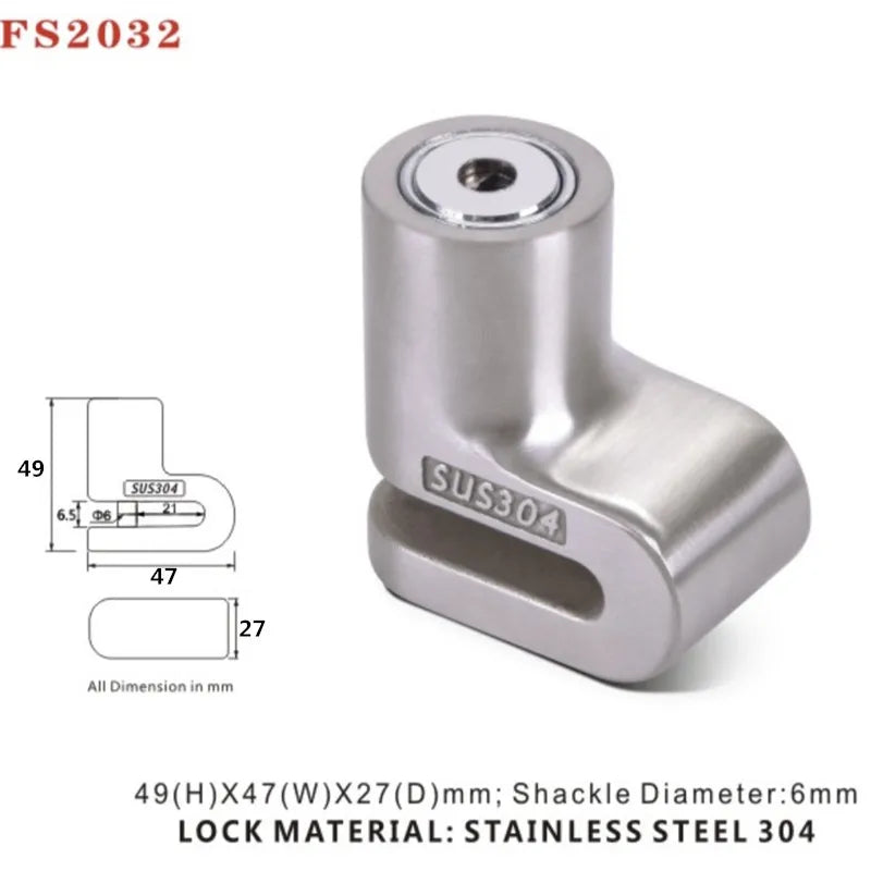 Falante Stainless Steel 304 Material Motorcycle Roulette Lock Bicycle Mountain bike stroller Scooter brake Disc Lock 2032 2034