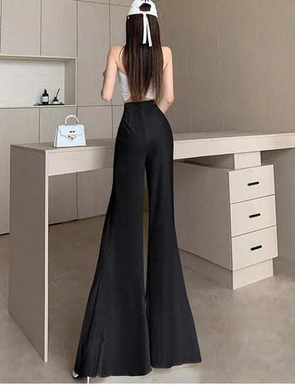 White mesh fishtail flared pants women summer thin design high waist hanging feeling elegant chiffon wide leg casual pants