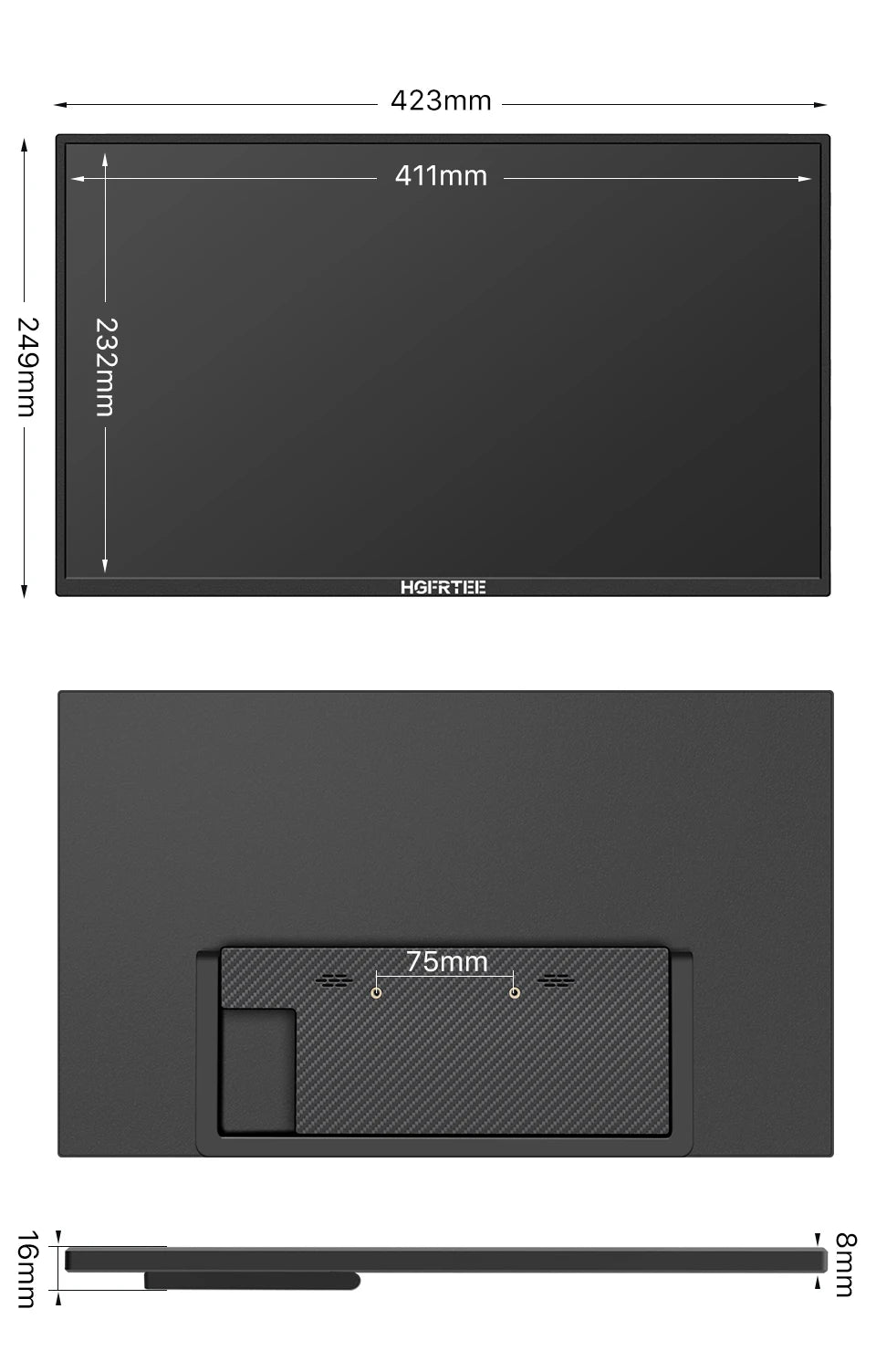 HGFRTEE 18.5inch Portable Monitor 120Hz RGB100% With VESA Hole & Back bracket Laptop Extended Display ADS-IPS HDR Screen