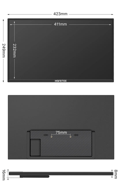 HGFRTEE 18.5inch Portable Monitor 120Hz RGB100% With VESA Hole & Back bracket Laptop Extended Display ADS-IPS HDR Screen