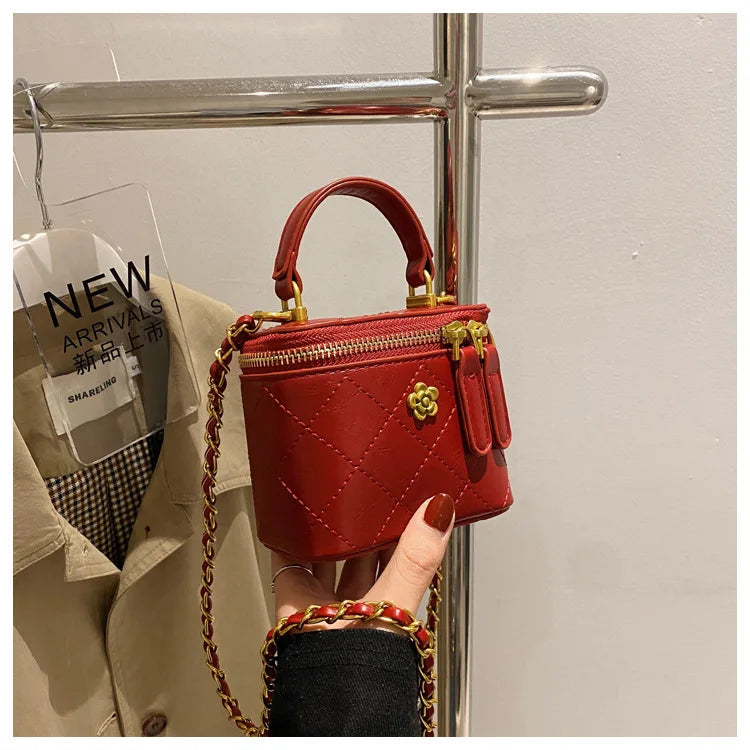 Small  Shoulder Bucket Bag For Women Classic Mini Clutches Female Small Square Bag Crossbody Metal Chain Handbag