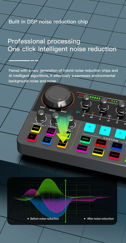 48V Phantom Power Professional Live Sound Card 12 Electronic Tone Sound Card Audio Mixer DJ Controller for For Youtube PC\Phone