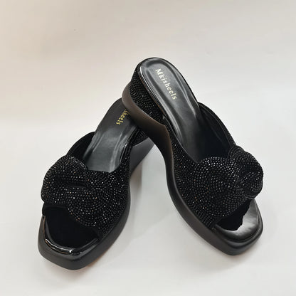 New Trendy Mid-heel Women's Sequins Slippers Outdoor Casual Slippers, High Quality Lady Party Shoes Elegant Shoes F5-1112-2