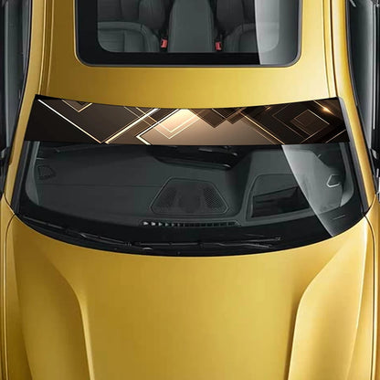 1 Black Gold Geometric Light Sensitive Decorative Painting Car Front Windshield Sticker - Waterproof and Scratch Resistant Vinyl