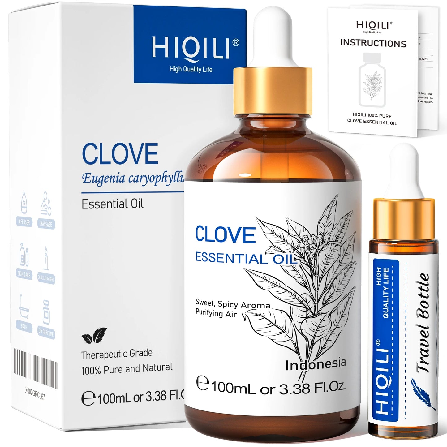 HIQILI Essential Oil Rose Geranium Lavanda Citronela Tea Tree vanille Body Oil Face Skin Care Massage 100ML/3.38fl.oz