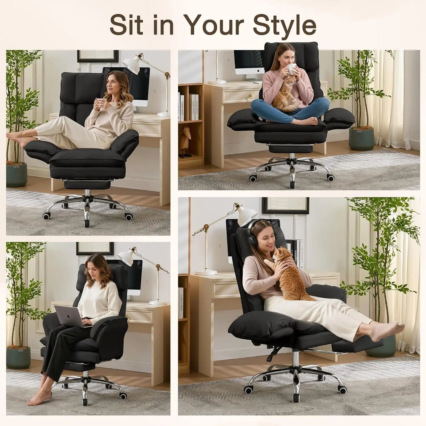 Ergonomic Cloud Cross Legged Office Chair with Footrest,Leather Big and Tall Executive Chair with Wheels,Reversible, Customized