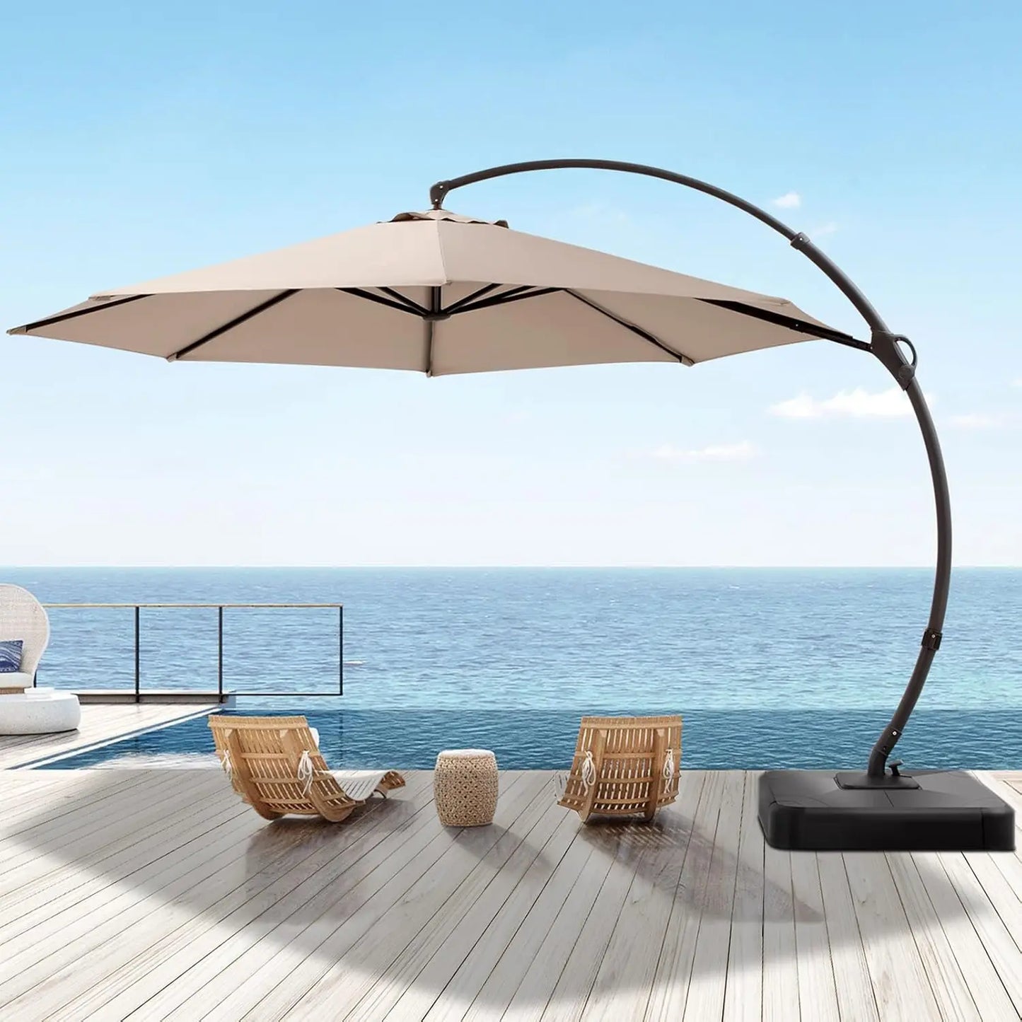 Outdoor Patio Umbrella, Curvy Cantilever Umbrella, Heavy Duty Offset Hanging Umbrella with 360° Rotation for, Customized