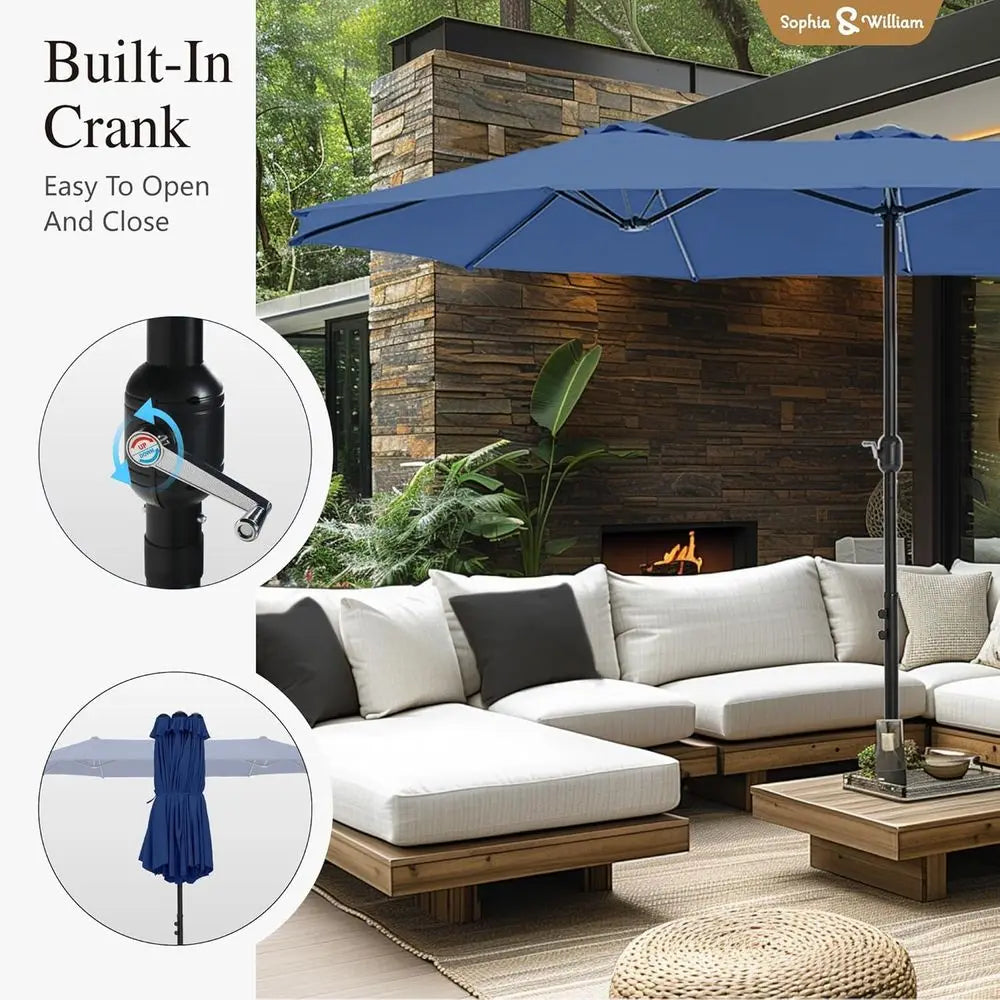 15ft Extra Large Outdoor Patio Umbrella with Base, Heavy Duty Double-sided Fade Resistant, Ideal for Pool, Garden, Backyard, Haz
