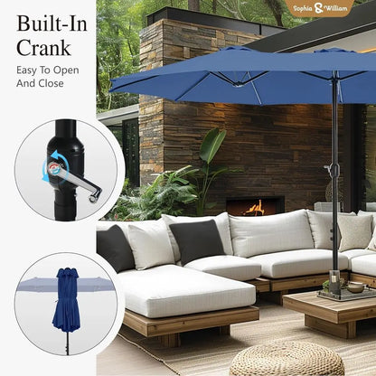 15ft Extra Large Outdoor Patio Umbrella with Base, Heavy Duty Double-sided Fade Resistant, Ideal for Pool, Garden, Backyard, Haz