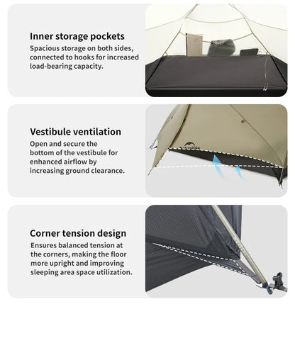 Naturehike Mongar 2 UL/PRO 1-2 Person Backpacking Tent Nylon Waterproof Ultralight Travel Trekking Shelter Tent with Footprint