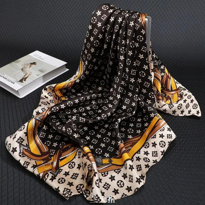 90*90CM Fashion Scarves for Women Shawl Print Silk Satin Hijab Scarf Female Bandana Luxury Brand square Shawls Scarfs For Ladies