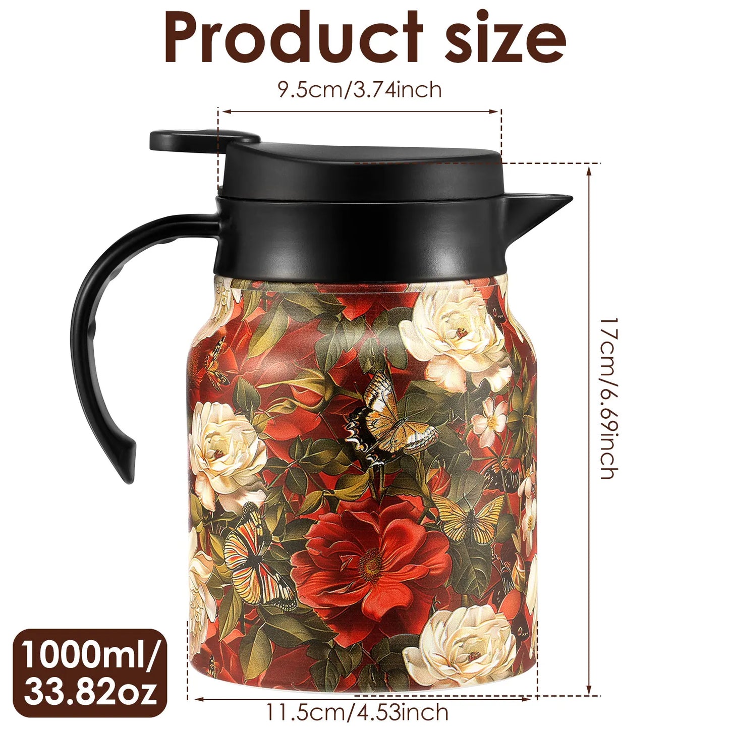 Vintage Floral Tea Thermos Stainless Steel Tea Kettle Drip-Proof Tea Pot With Tea Infuser Mini Thermo Coffee Pot Home Teaware