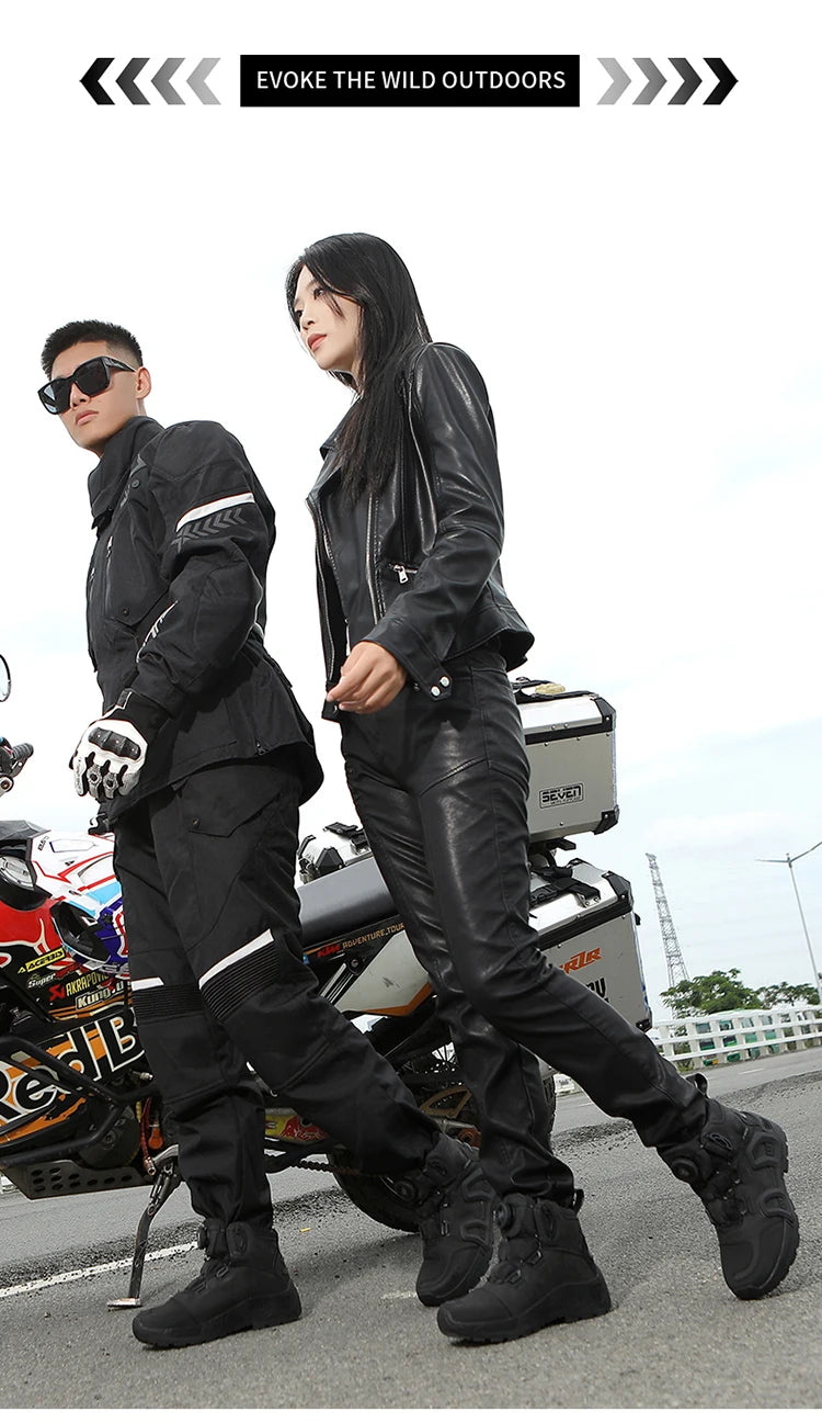 Men Motorcycle Riding Boots Waterproof Cowhide Leather Breathable Anti-Slip Wear-Resistant Street Moto Shoes