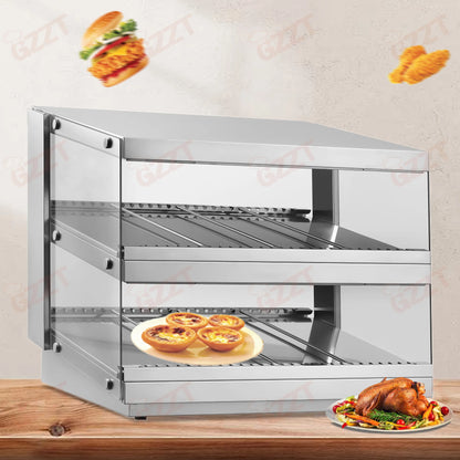 Stainless Steel Electric Commercial 2 Tier Dry Heating Fried Food Hamburger Pizza Warmer Showcase Dry Food Warmer Display