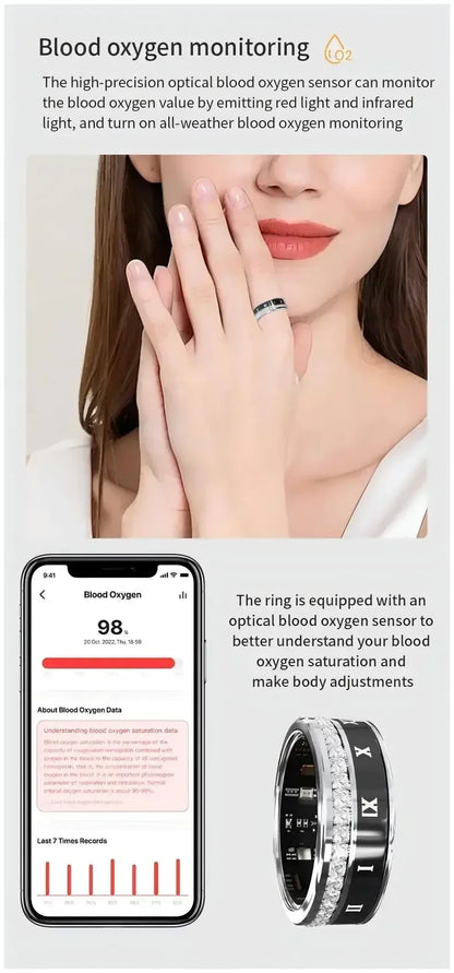 Diamond Smart Ring for Men Women Heart Rate Blood Oxygen Sleep monitoring IP68 Waterproof Sport Modes Ring For Android IOS