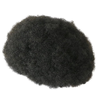 Invisible Lace&PU Australia Base 6mm Afro Kinky Curly African American Men's Toupee Jet Black Durable 100% Human Hair System