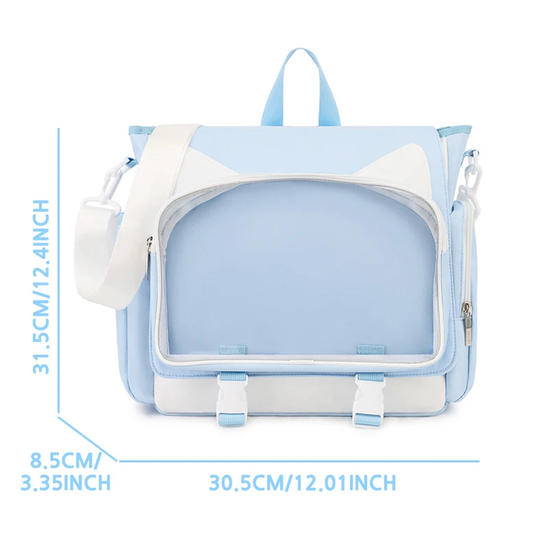 TINYAT Y2K Ita Bag Girl School Backpack Waterproof Transparent Shoulder Bag Women's Crossbody Bag DlY Display Cute Cat Ear