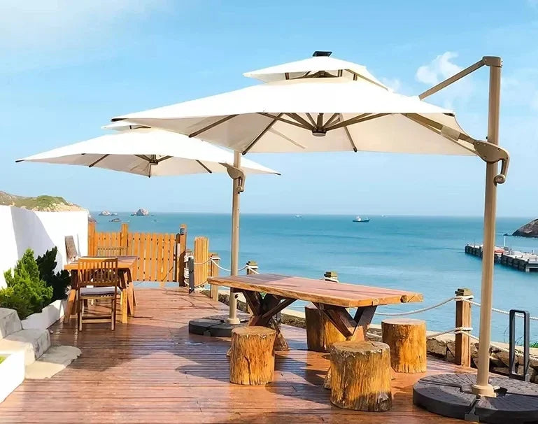 Garden Parasol Large Beach Patio Picnic Umbrella Patterned Outdoor Patio with Led Light Solar Base Wholesale Dropshipping