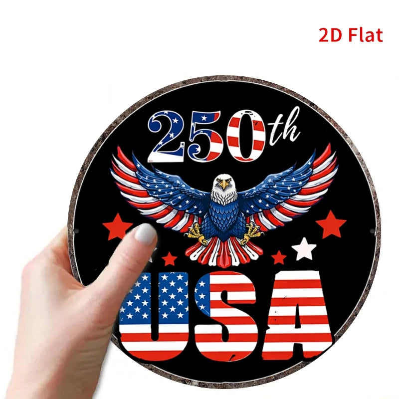 2D Flat, [2Dfalt] 1pc 20x20cm- Aluminum Sign USA 250th Anniversary Tin Sign, Patriotic Decor for Americans, Eagle Flag Themed Me