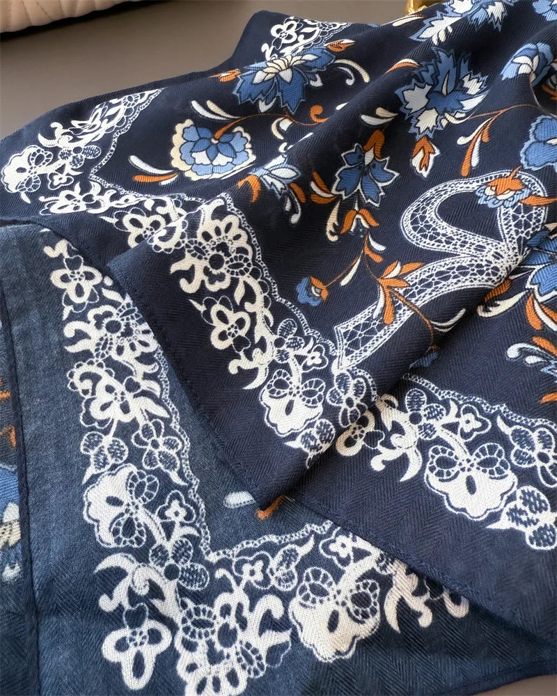 65*65cm Floral Print Small Cotton Feel Neck Ties Velvet Square Scarf for Women Soft Neckerchief Lady Hijab Female Hair Headbands