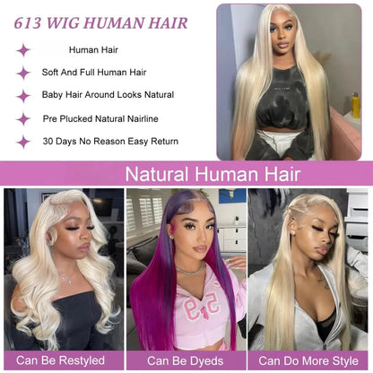 Blonde 613 Human Hair Wigs Straight Hd Lace Frontal Wig 13X6 Brazilian Wig For Black Women 30 40 Inch Lace Front Wig 230 Density
